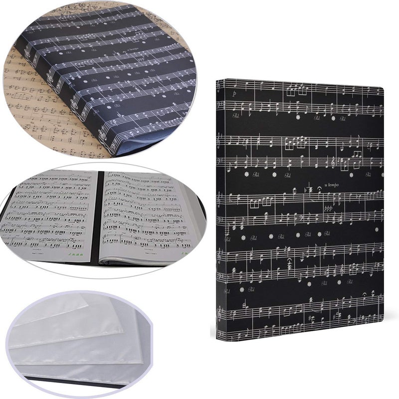 KingPoint Music File Folder A4 Size Sheet Music Folder Paper Documents Music Themed 40 Pockets Storage Folder (File Folder -Black) - Image 4